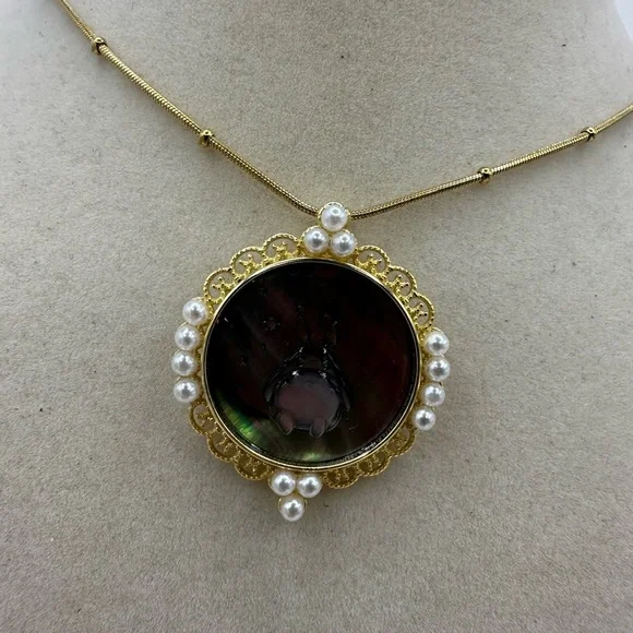 Round Gold Tone Silver 925 and Black Shell Totoro Pendant on Ball Chain - Picture 6 of 9